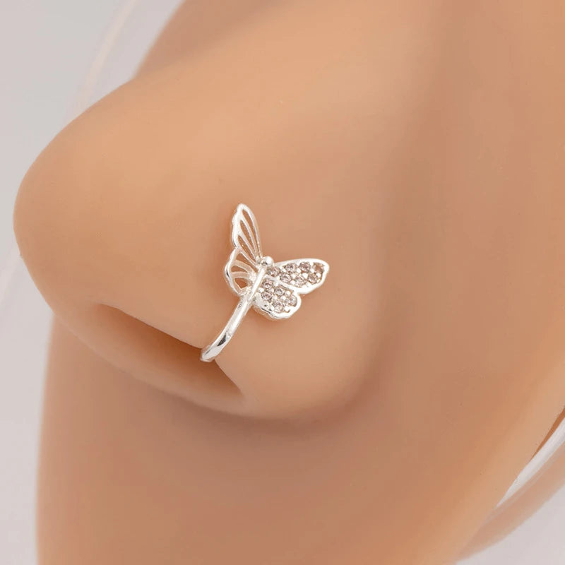 Sparkling Zircon Butterfly U- Shape Non Piercing Nose Clip