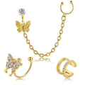 Fashionable Rhinestone Butterfly Stud With Clip Earrings Set For Women
