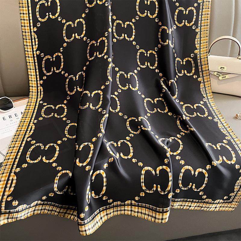 Imported black & golden color printed silk hijab / orna