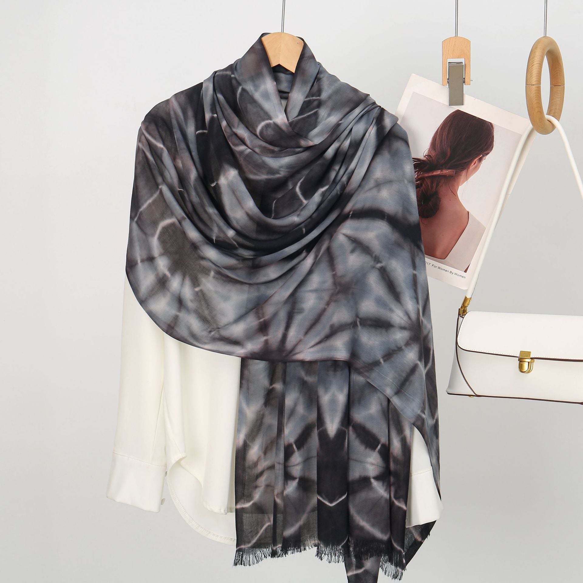 Stylish Black Color High Quality Tie-Dye Rayon Cotton Scarf Women Girl Ombre Striped Imported Long Crinkle Breathable Printed Hijab / Orna