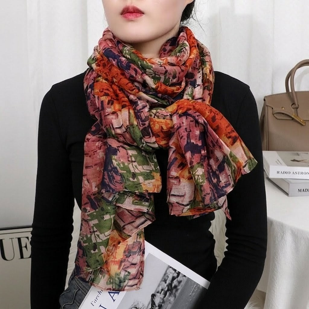 Elegant Orange Pink Color Printed Soft Lightweight Long Hijab / Orna
