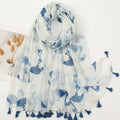 Elegant Blue White Flamingo Love Bird Printed Summer Friendly Long Hijab / Orna