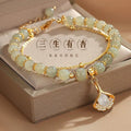 Lucky Jade Beads Apricot Bracelet Double Chain Chalcedony Bracelet