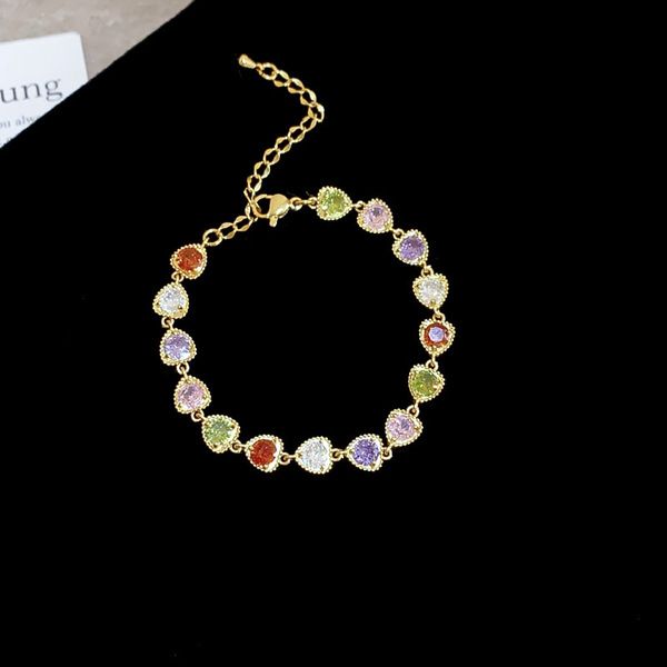 Colorful Light Luxury Real Gold Electroplated Zircon Oval Diamond Adjustable Bracelet Fashion High Sense Imported Bracelet Commuter All-match Bracelet