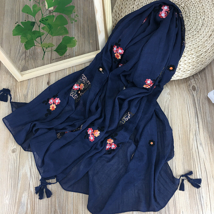 Stylish navy blue tassel cotton hijab/orna