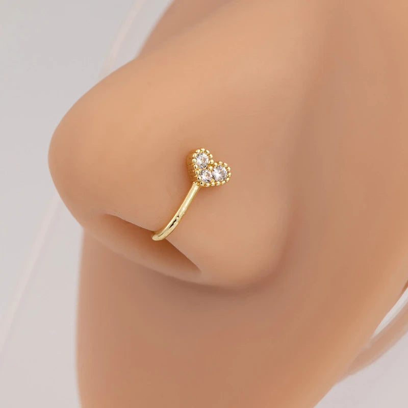 Stylish Gold Zircon U-shaped Non Piercing Copper Plated Imported Nose Ring / Nose Pin