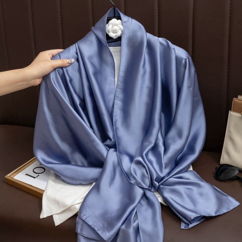 Elegant Dusty Blue Color Long Shiny Imported Satin Silk Hijab / Orna