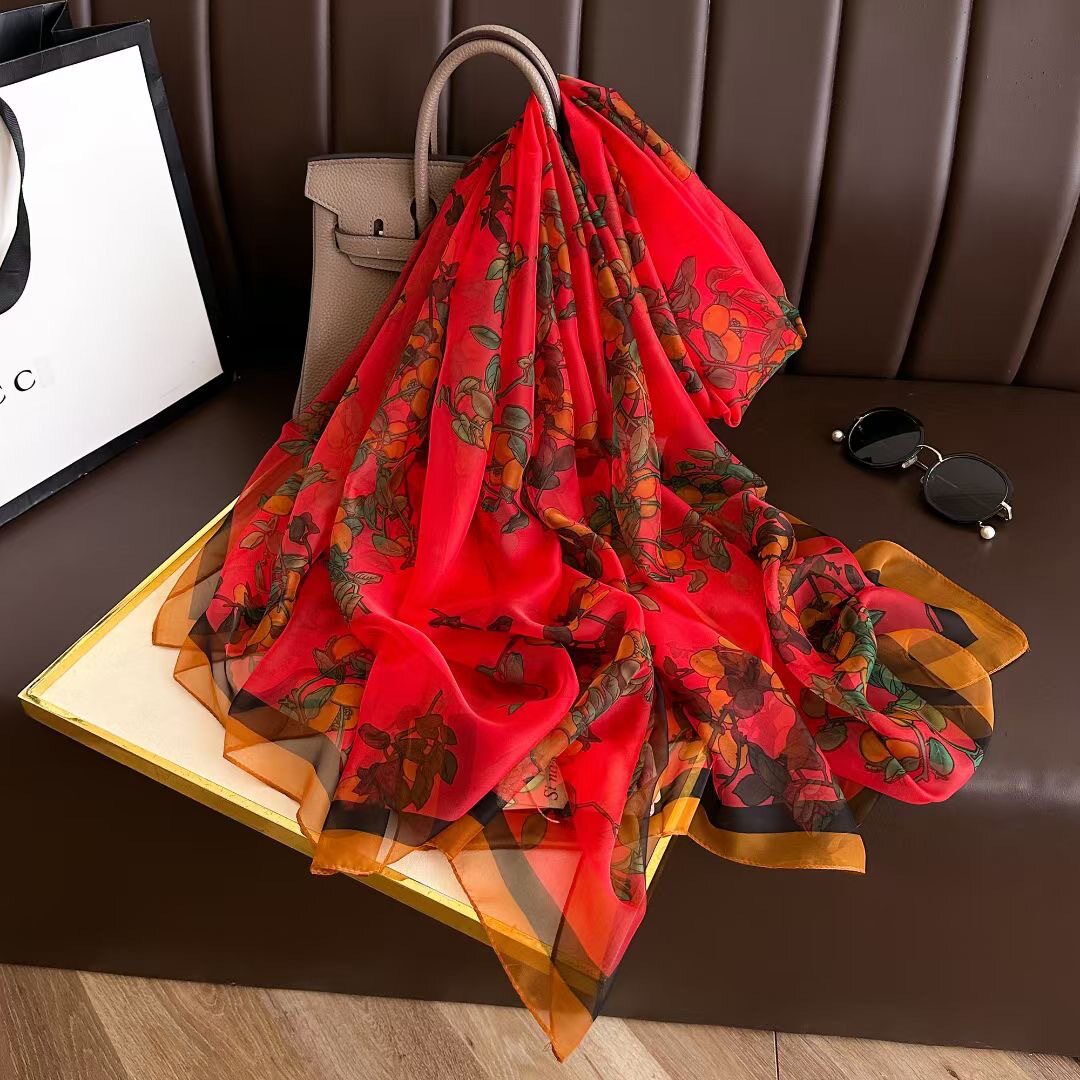 Imported ginkgo leaf printed long scarf