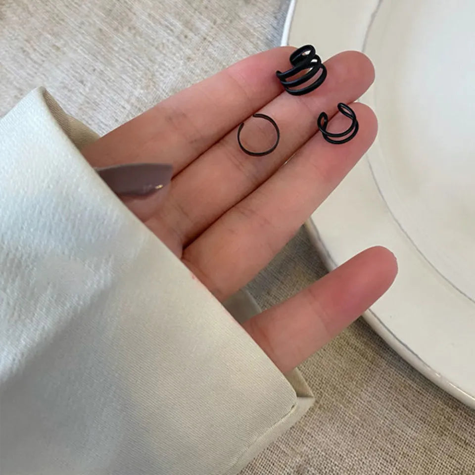Black Alloy Metal Hollow Ear Cuff Clip Earrings for Women Teens Grils
