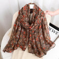 Stylish Khaki Color Floral Patterned Soft Lightweight Long Hijab / Orna