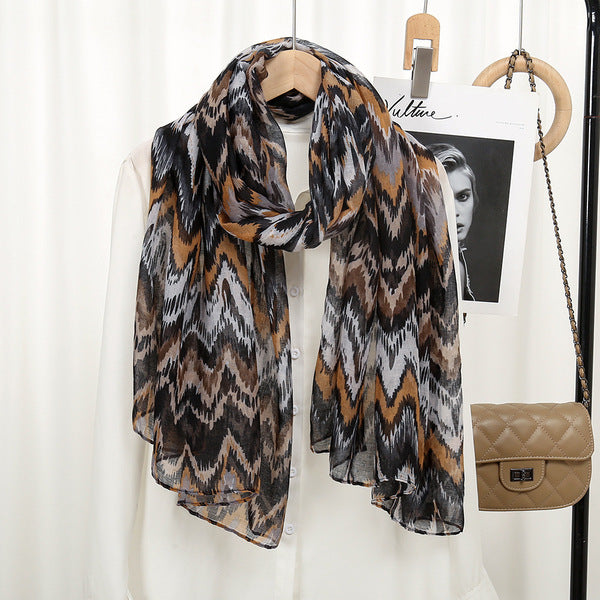 Stylish Black Color Ethnic Wave Striped Imported Soft Summer Friendly Long Hijab / Orna