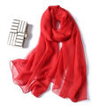 Gorgeous Red Color Transparent Solid Color Soft Long Silk Scarf / Orna