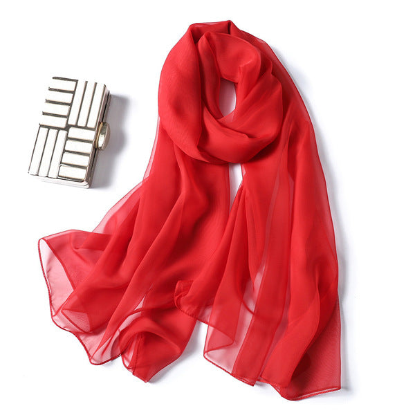Gorgeous Red Color Transparent Solid Color Soft Long Silk Scarf / Orna