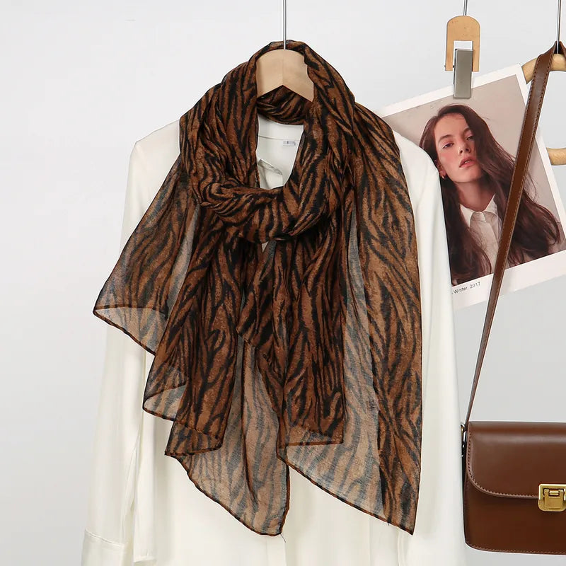Dark Coffee Color Zebra Printed Soft Long Hijab / Orna