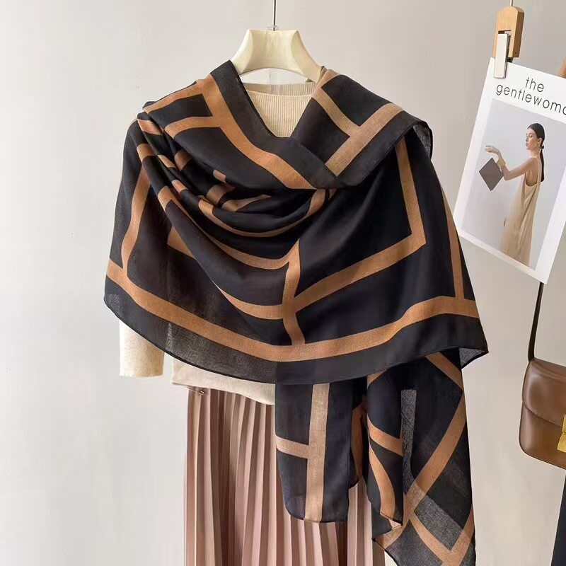 Stunning black brown printed imported viscose hijab / orna