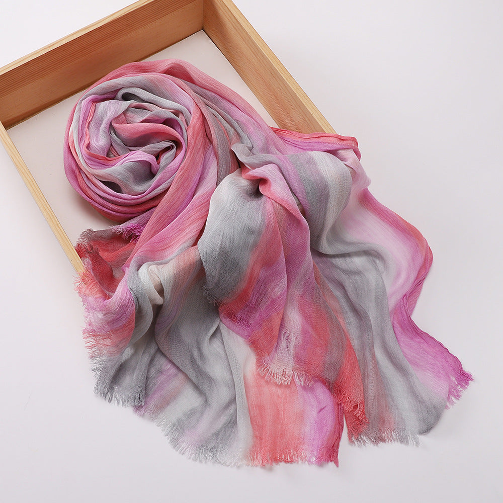 Pretty Pink High Quality Tudung Rayon Cotton Scarf Women Girl Ombre Striped Imported Long Crinkle Breathable Printed Hijab / Orna
