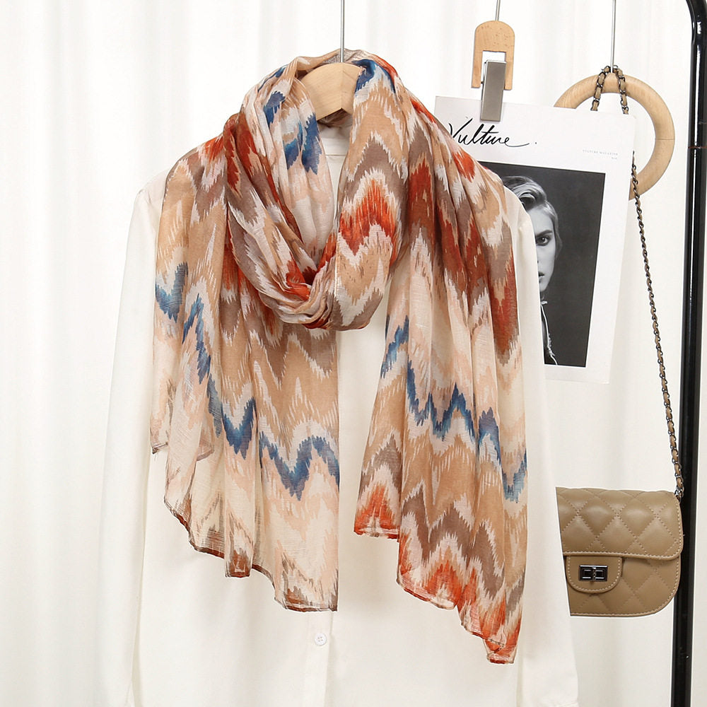 Stylish Khaki Ethnic Wave Striped Imported Soft Summer Friendly Long Hijab / Orna