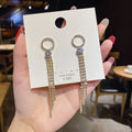 Shiny Silver Needle Exaggerated Diamond-encrusted Geometric Tassel Earrings