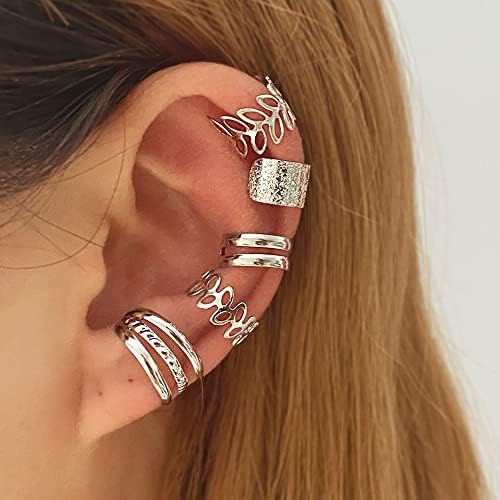 30 Pcs Set Vintage C Shaped Leaf Hollow Ear Cuff Helix Cartilage Ear Clip on Wrap Earrings Ear Cuffs for Women Men Non Piercing Ear Clip Fake Earrings Cartilage (Gold/Silver/Black)