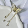 Rhinestone pearl tassel claw clip
