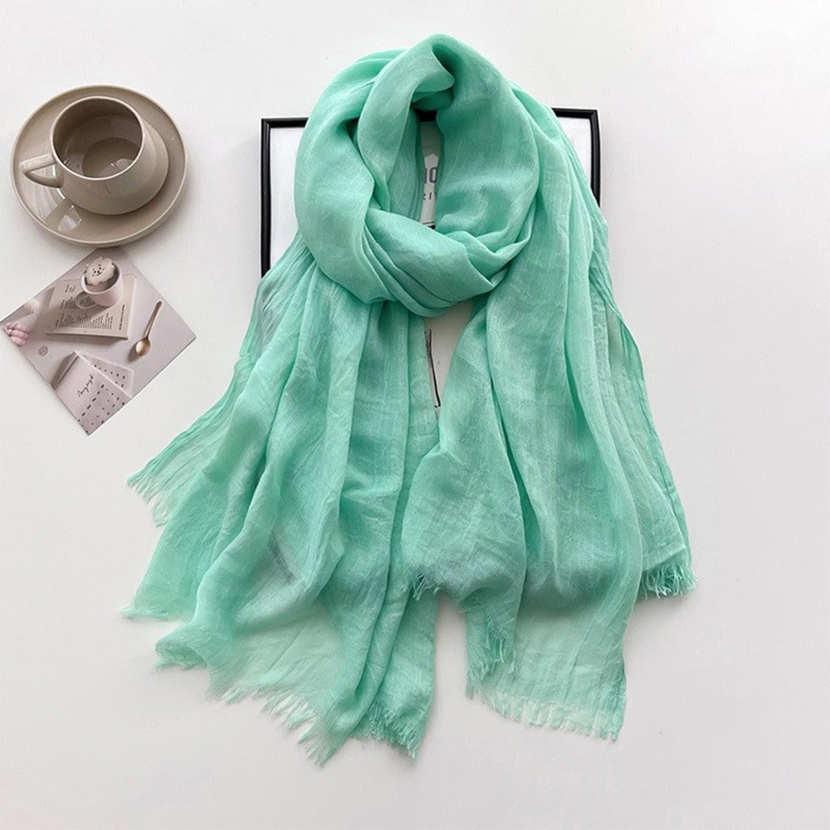 Beautiful Water Green Imported Super Soft Big Size Summer Friendly Cotton Hijab / Orna