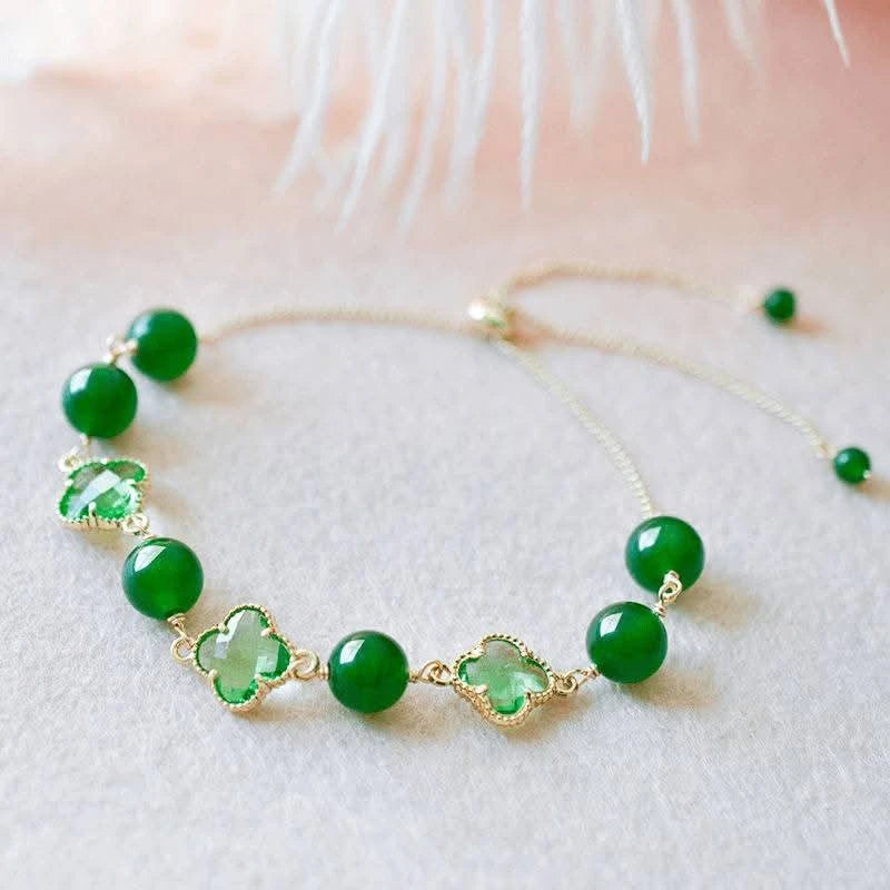 Natural Green Stone Bracelet Korean Green Crystal Flower Imported Bracelet