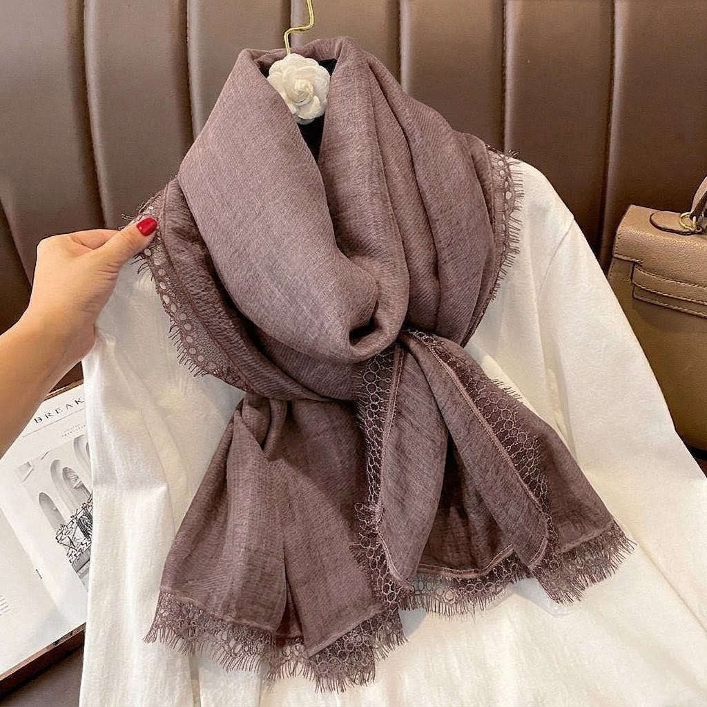 Elegant Dusty Lavender New Japanese Travel Sunscreen Literary Retro Women's Summer Friendly All-match Solid Color Long Lace Hijab / Orna