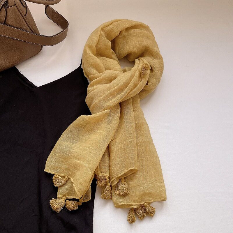 Beautiful Ginger Yellow Fringed Vintage-Style Imported Super Soft Long Summer Friendly Tassel Cotton Hijab / Orna