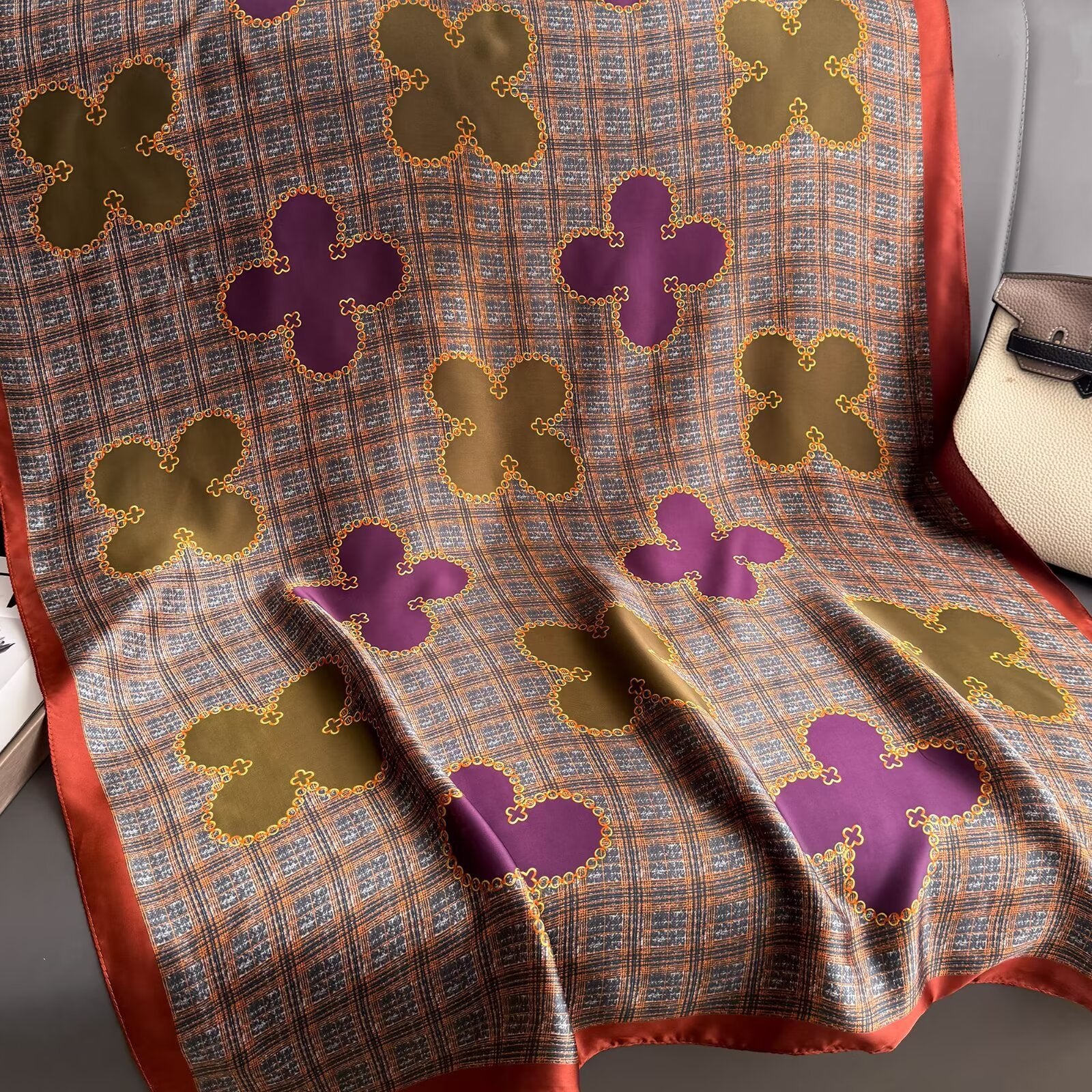 Multicoloured floral patterned soft silk hijab / orna