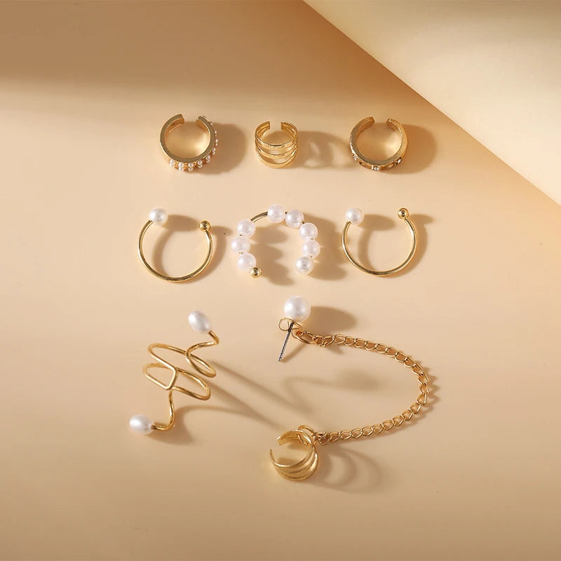 Creative Punk Style 8 pieces no piercing Earrings Set For Women