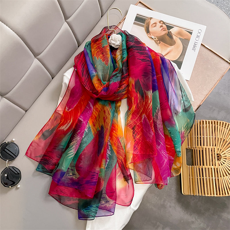 Imported colorful transparent long silk scarf / orna