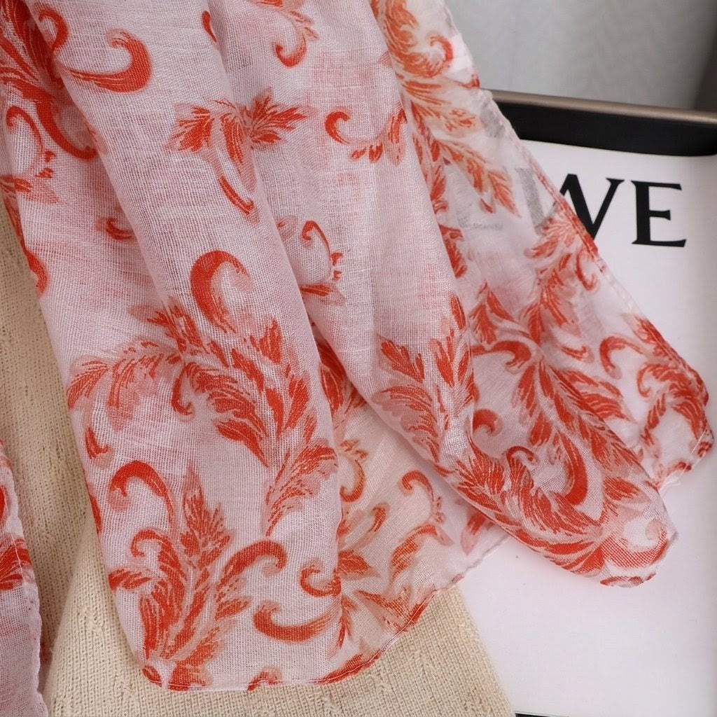 Beautiful Orange Color Printed Soft Lightweight Long Hijab / Orna