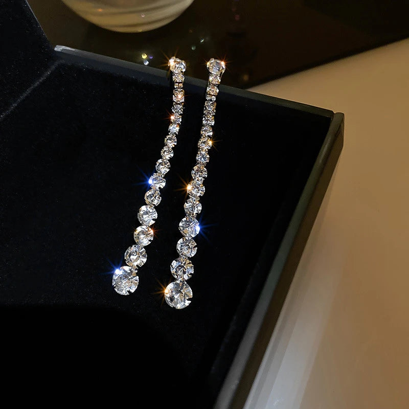 Elegant crystal long tassel earrings