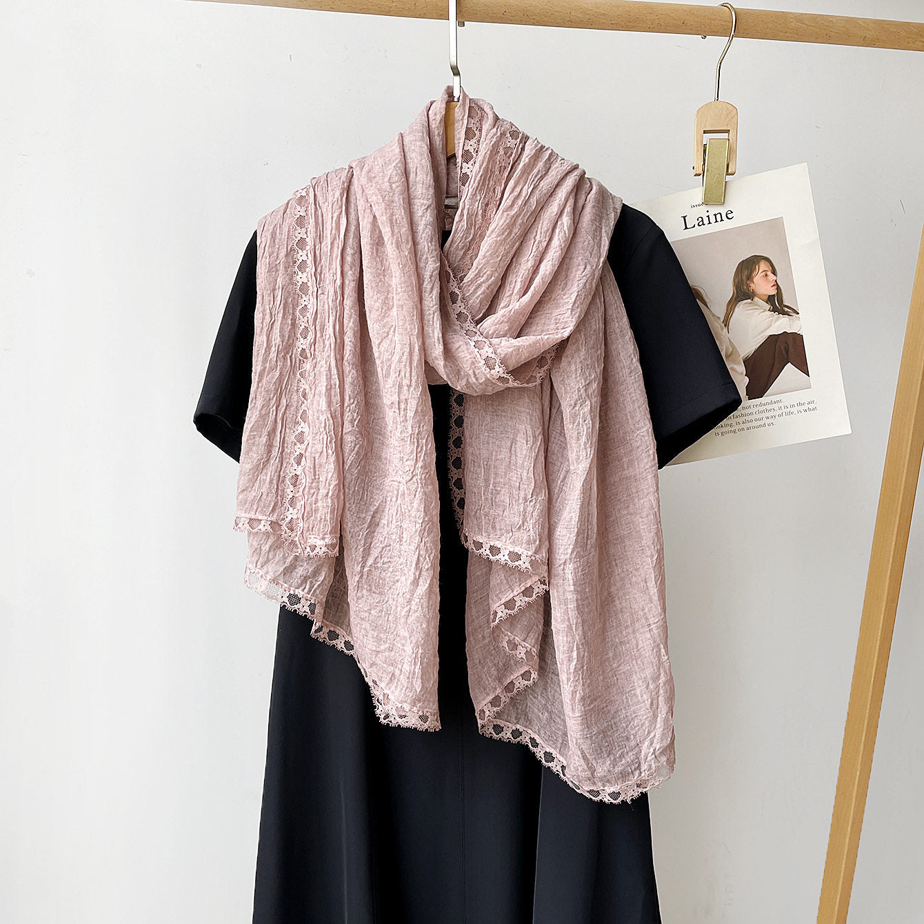 Pretty Pink Color Versatile Artistic Lace Edged Imported Premium Summer Friendly Cotton Hijab / Orna