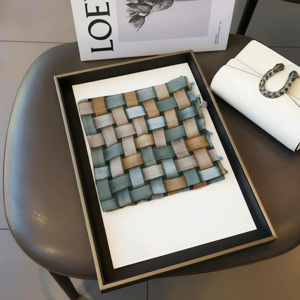 Basket weave patterned teal blue color long cotton hijab