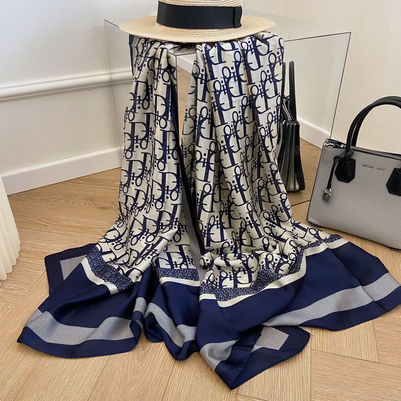 Elegant blue & off white mixed printed silk hijab / orna
