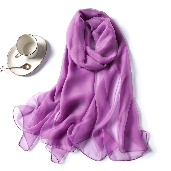 Luxurious Purple Color Transparent Solid Color Soft Long Silk Scarf / Orna