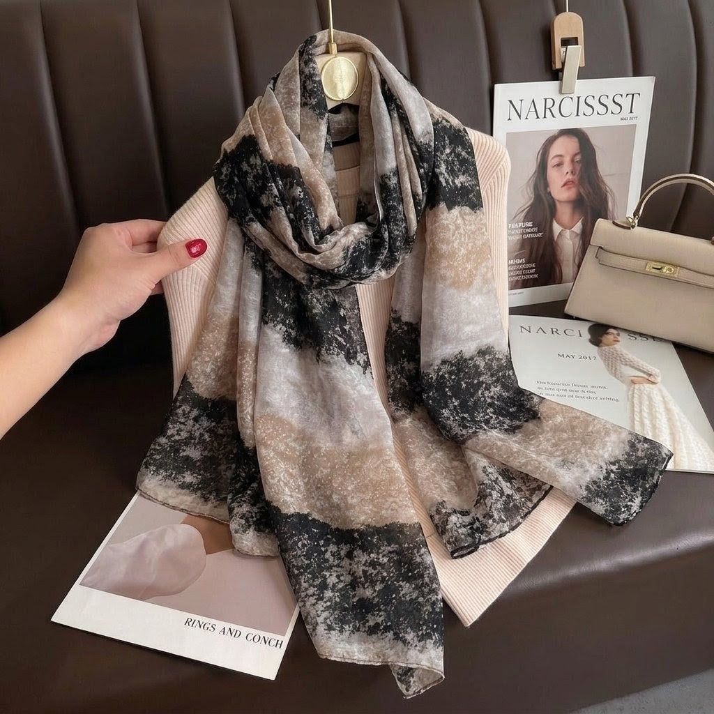 Elegant Black Hot-Selling New Foreign Trade Segmented Gradient Versatile Long Soft High-Quality Women's Sun Protection Cotton Hijab / Orna