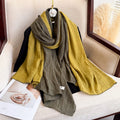 Stylish Army Green Lemon Yellow Gradient Color Japanese-Style Imported Wrinkled Cotton Long Hijab / Orna with Contrasting Patchwork