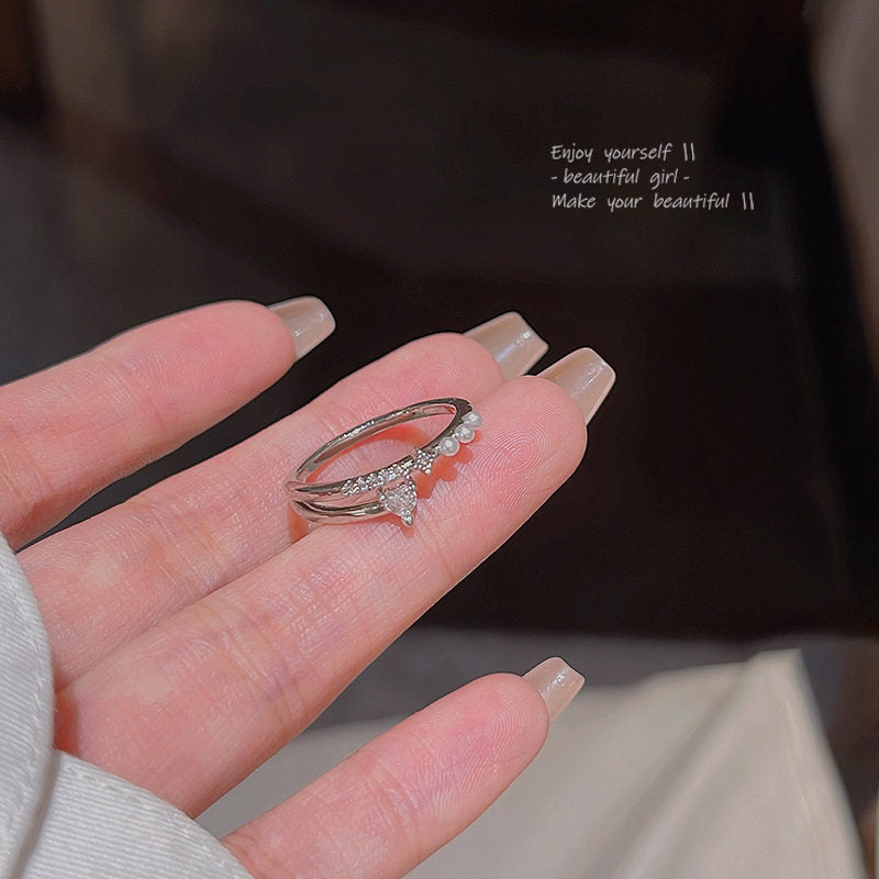 Double Layer High Quality Korean Style Exquisite Zircon Ring Ring Women's Opening Adjustable Dieting Finger Ring Light Luxury Niche Personalized Design Imported Adjustable Ring