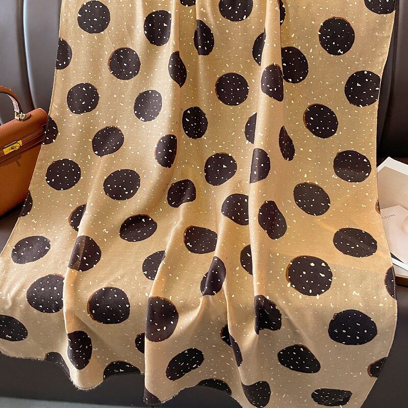 Beautiful Khaki Color Polka Dot Printed Bronzing Color High Quality Imported Long Soft Party Hijab / Orna