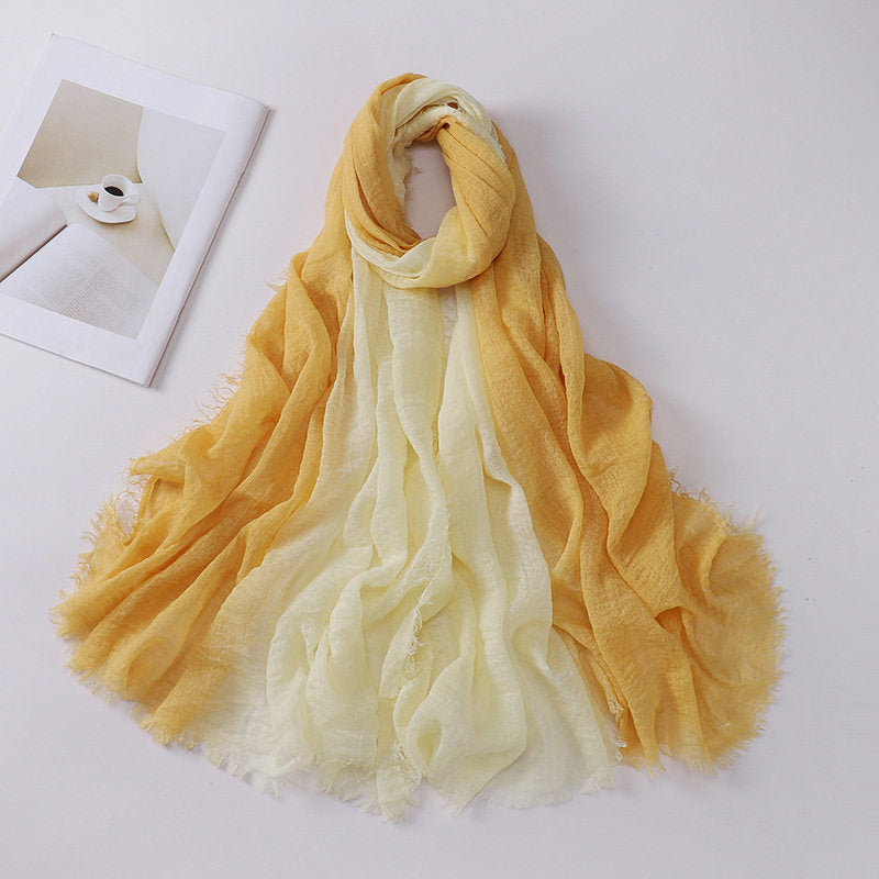 Lovely Yellow Color Soft Gradient Natural Muslim Women Comfortable Imported Crinkle Cotton Hijab / Orna
