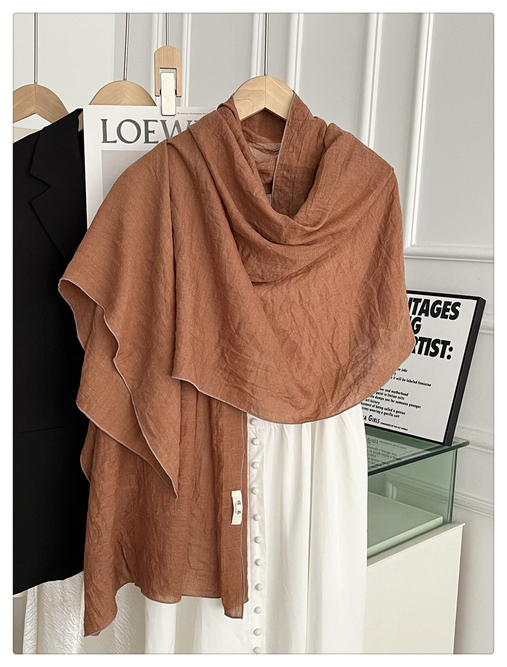 Lovely Caramel Color Japanese-Style Imported Summer Friendly Long Wrinkled Cotton Hijab / Orna