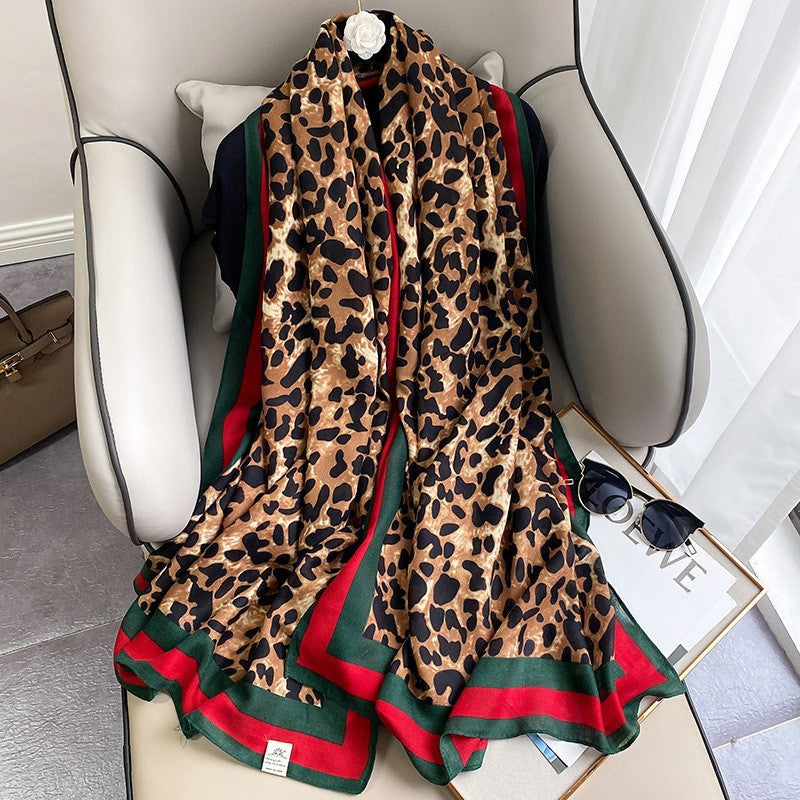 Gorgeous red & green colour leopard printed cotton hijab