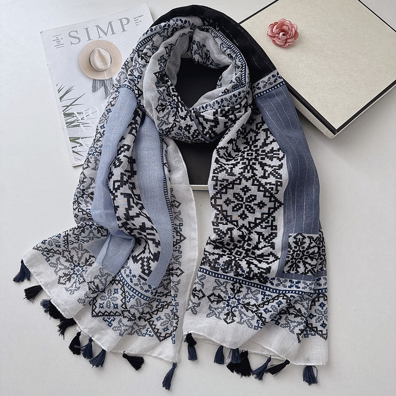 Elegant ash color bohemian printed scarf / hijab