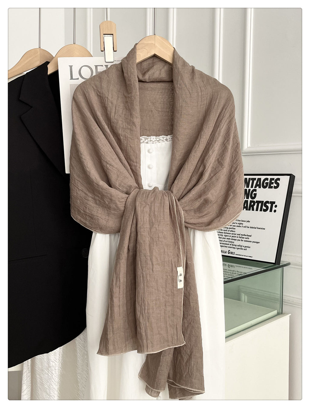 Beautiful Khaki Color Japanese-Style Imported Summer Friendly Long Wrinkled Cotton Hijab / Orna