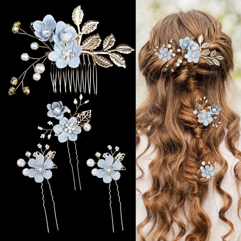 Beautiful blue color floral rhinestone headband set
