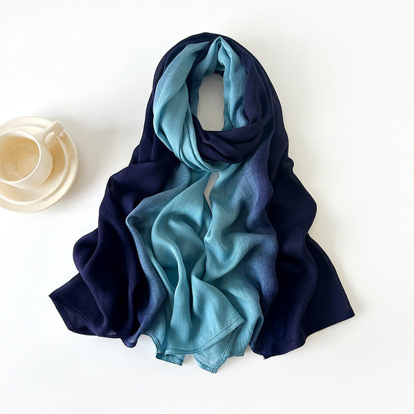 Stunning Blue Color Literary Retro Gradient Rayon Cotton Imported Hijab / Orna