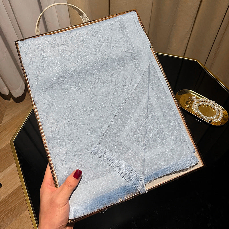 Beautiful blue long shiny silky cotton hijab / orna