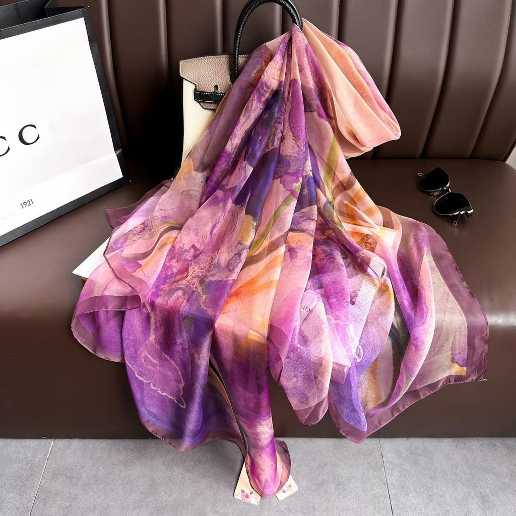 Fashionable Purple Color Imported Long Silk Scarf / Orna